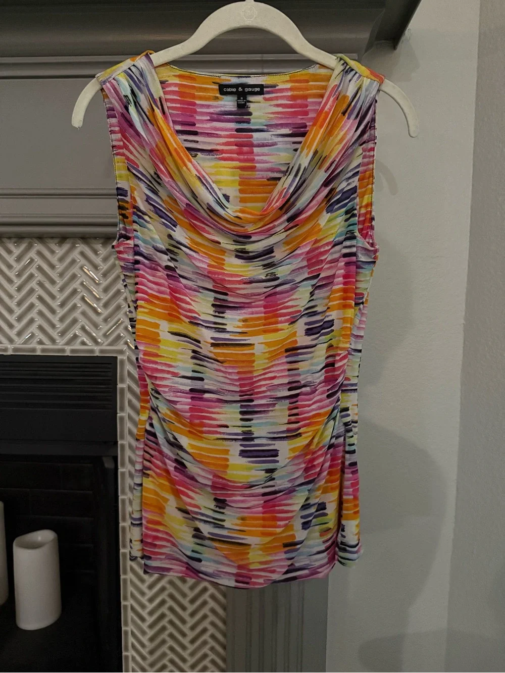 Cable & Gauge Multicolor Cowl Neck Sleeveless Top
